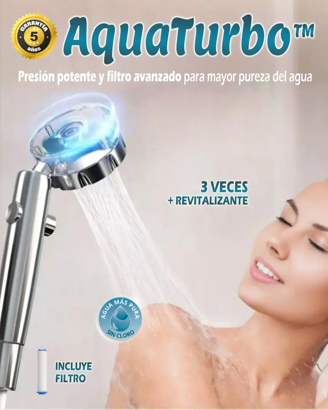 AquaTurbo™ - Aumenta hasta 3 veces más la presión y la pureza de tu ducha 3