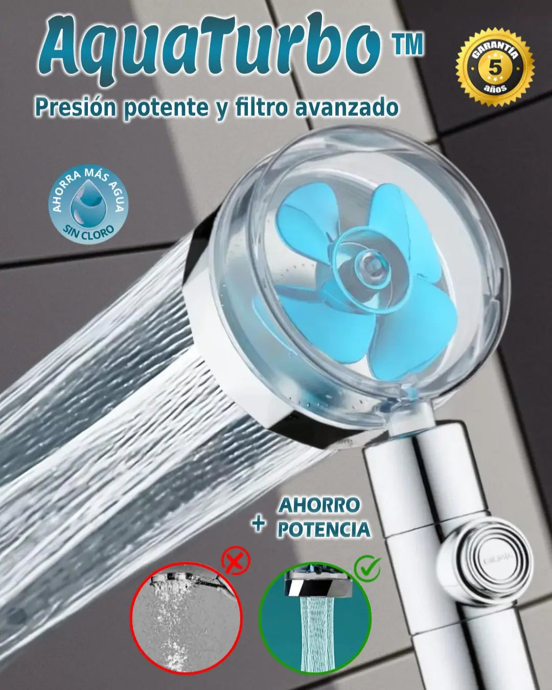 AquaTurbo™ - La primera ducha que te permite ahorra dinero y tener mas presión 2
