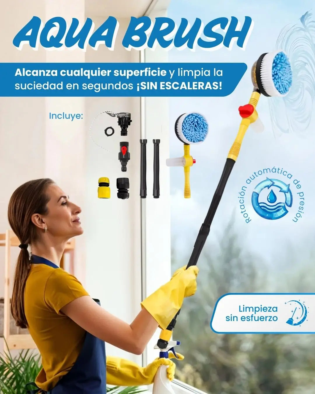 AquaBrush™ - Alcanza cualquier superficie y limpia la suciedad en segundos ¡SIN ESCALERAS!
