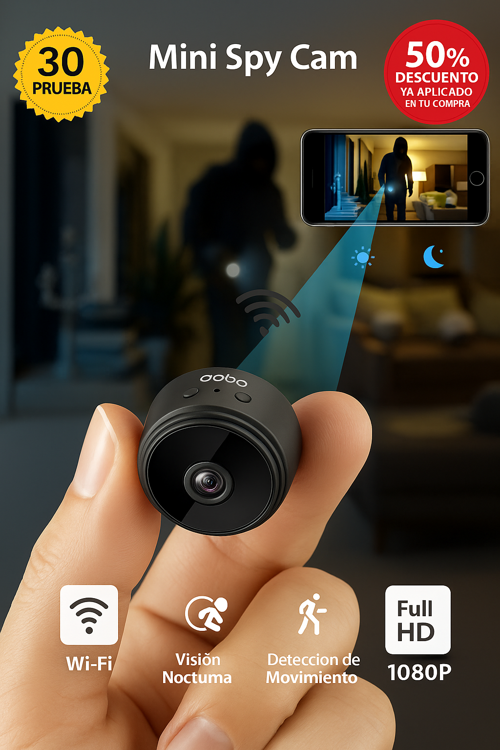 Mini Spy cam™ – La cámara HD diminuta que te permite tener tu casa bajo control desde tu móvil. (+ Envío Gratis y Soporte Magnético Incluido)