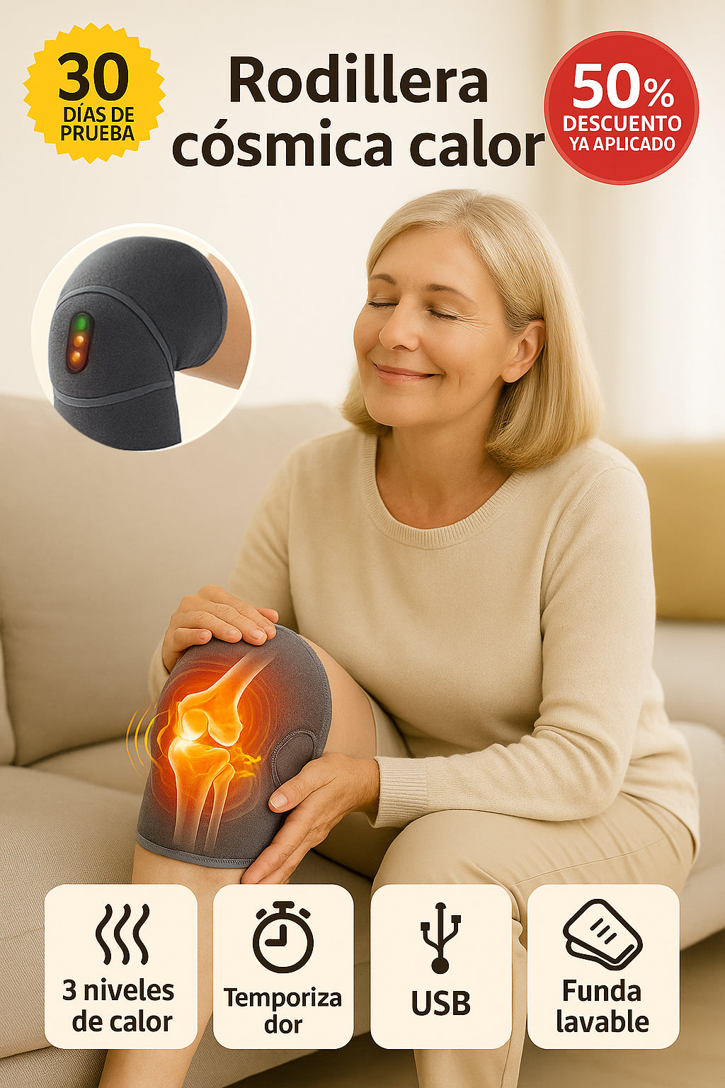 DualTherm Knee™ – Frío/Calor al instante, alivio en minutos: adiós al dolor de rodilla (3 niveles de temperatura + Tela difusora + Envío Gratis)