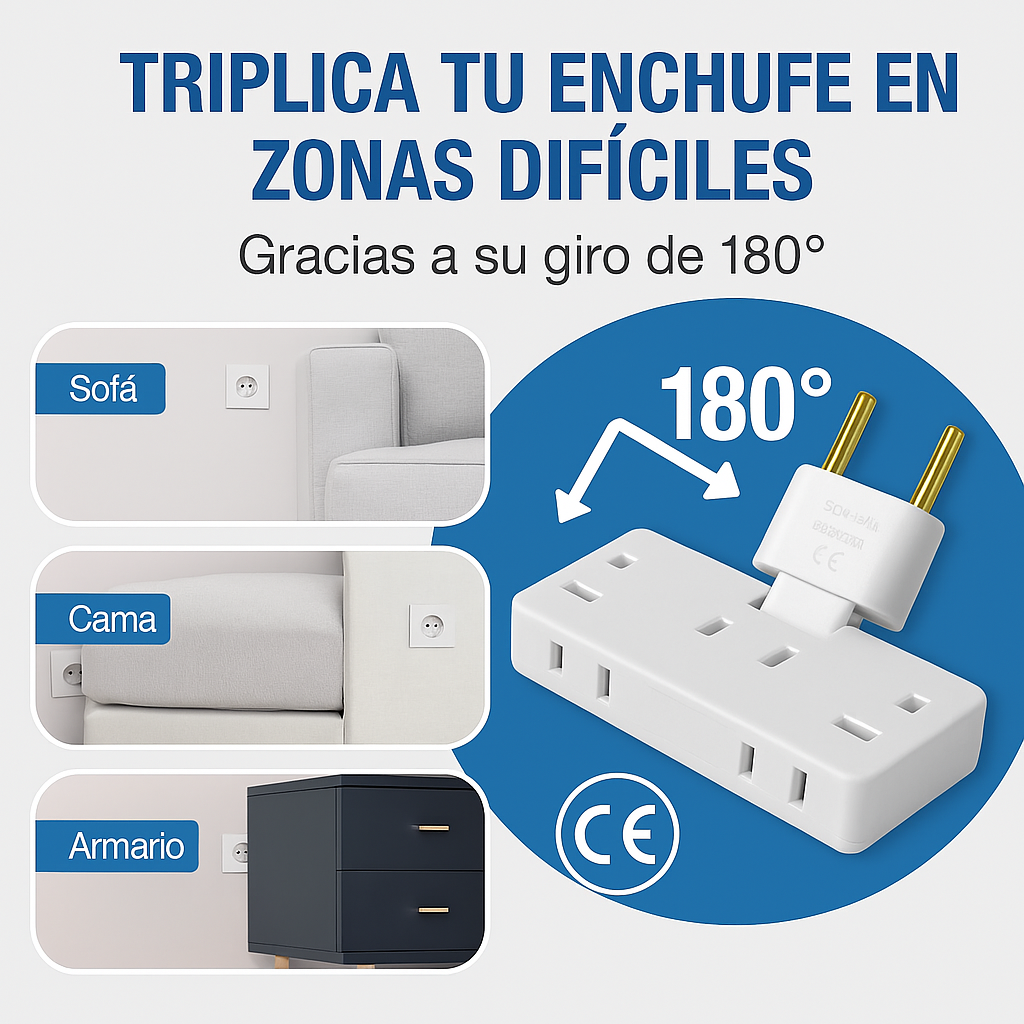 Enchufe triple profesional con giro de 180º