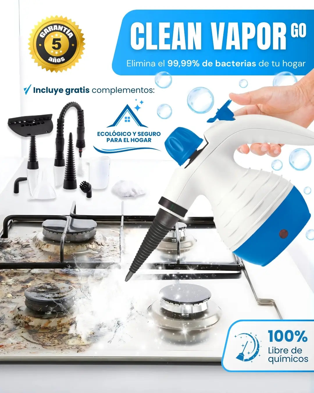 CleanVaporGO™ - Elimina el 99,9% de bacterias de tu hogar