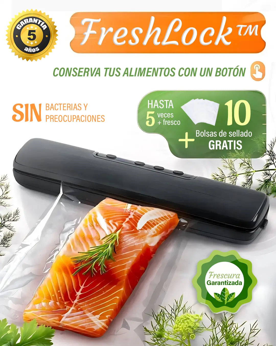 FRESHLOCK™ - Conserva tus alimentos con un solo botón. Sin bacterias ni preocupaciones.
