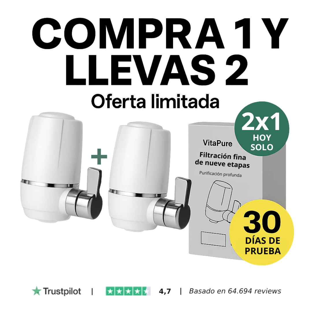 2 x VITAPURE™ - Elimina los agentes contaminante del agua al 99,97%. (*Instalación fácil y universal).