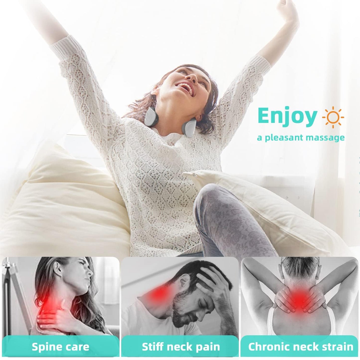 Calmix™ - Elimina el pinzamiento cervical y reduce la tensión arterial con solo 7 minutos al día. (Incluye 8 modos, entre ellos calor y relajación + Incluye batería larga duración)