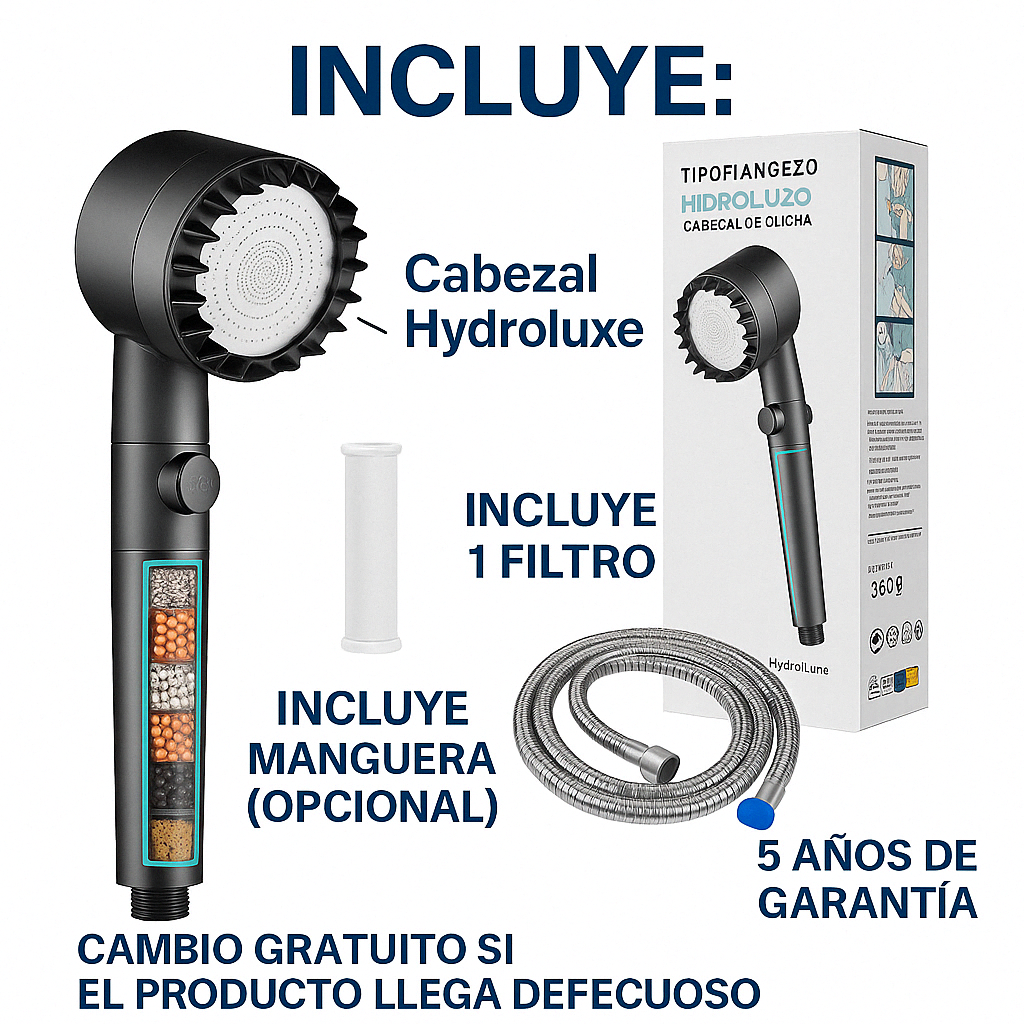 2 x HYDROLUXE™ - Elimina el cloro y la cal de tu ducha. Y aumenta la presión ahorrando agua en cada uso. Incluye 2 filtros. (+Envío GRATIS).