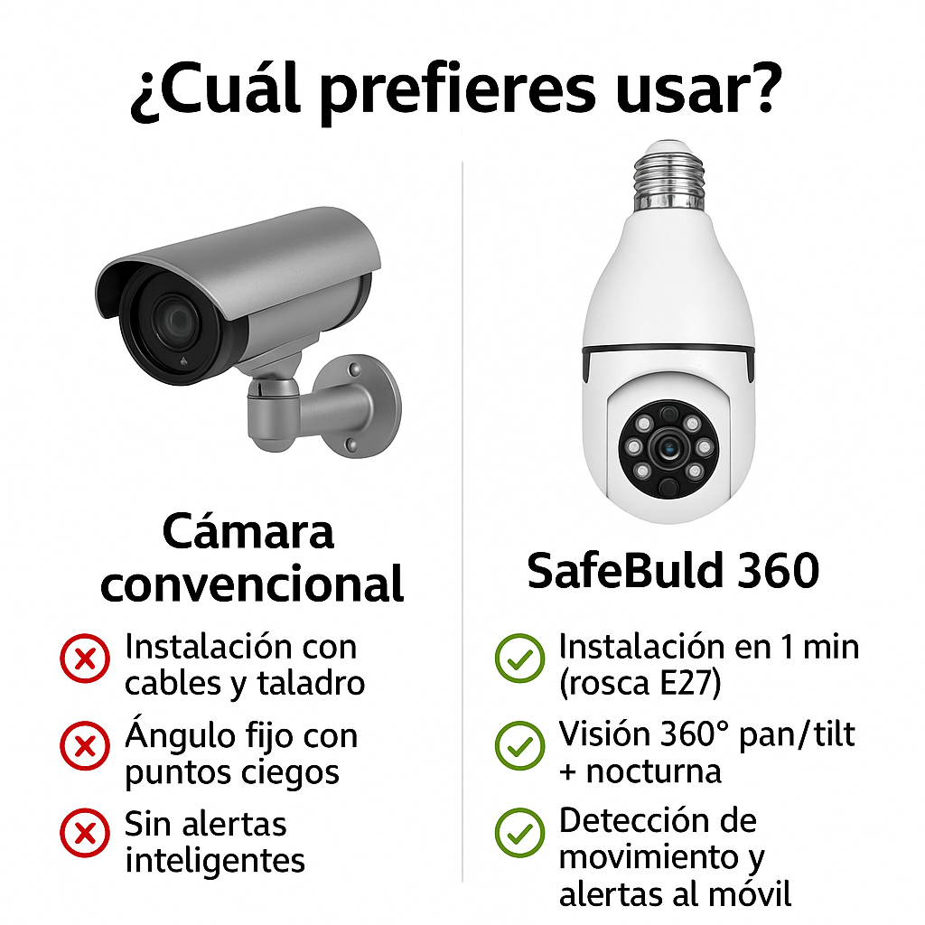 SafeBulb 360™ – El primer portero discreto con cámara HD y audio bidireccional desde tu móvil este donde estes. Sin obras. Sin mensualidades. (Camara nocturna, soporte techo incluido y sensores de aviso a tu móvil) + Envío GRATIS