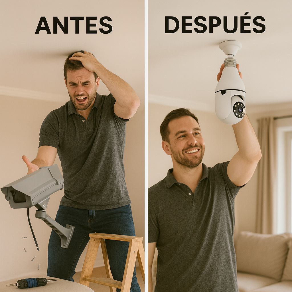 SafeBulb 360™ – El primer portero discreto con cámara HD y audio bidireccional desde tu móvil este donde estes. Sin obras. Sin mensualidades. (Camara nocturna, soporte techo incluido y sensores de aviso a tu móvil) + Envío GRATIS