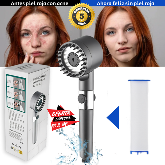 ULTRASHOWER ™ - El único cabezal de ducha que gracias a su filtro interno previene  y elimina casi al 100% todo tipo de rojeces en la piel (Incluye 3 tipos de presión).