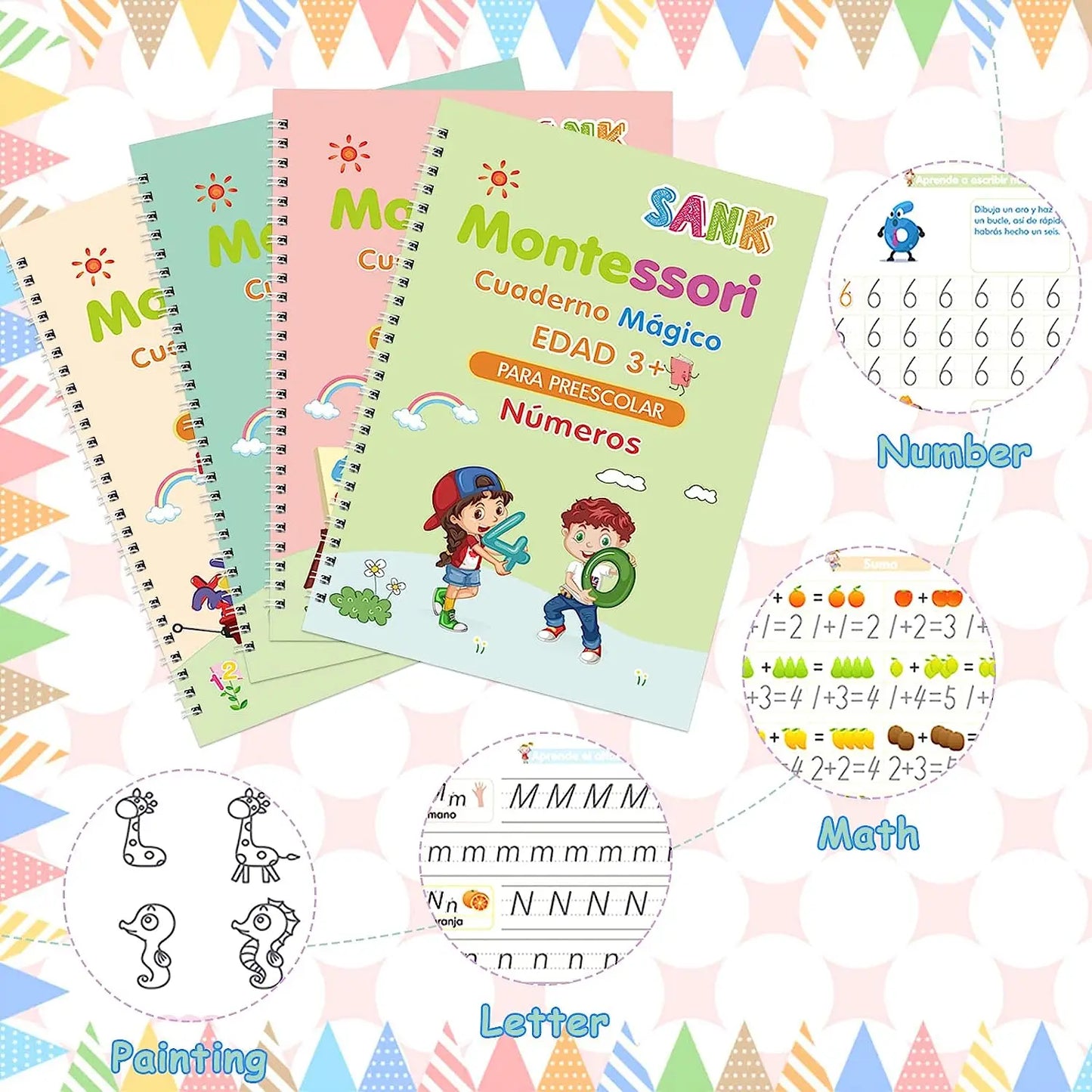 SANMAGIC™ - Los 4 libros que evita que tu hijo acabe suspendiendo. (Gracias a los cuadernos Montessori)
