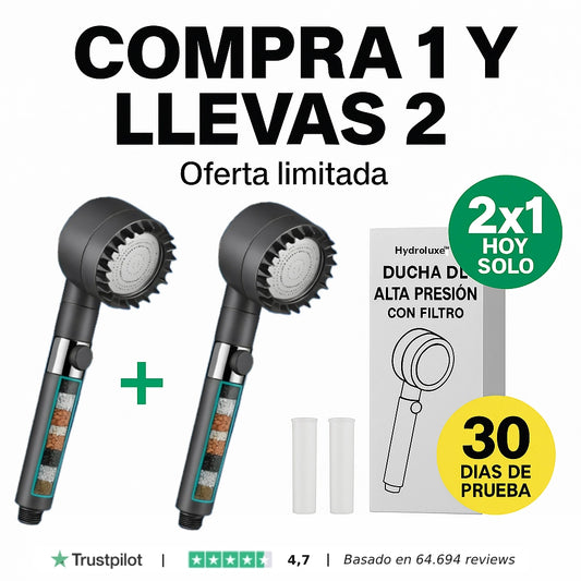 1 + 1 GRATIS | HydroLuxe™ — El cabezal que protege la raíz de tu pelo y frena la caída causada por el agua de la ducha, ayudando a que vuelva a verse sano, brillante y con más cuerpo. Incluye 2 filtros. (+Envío GRATIS).