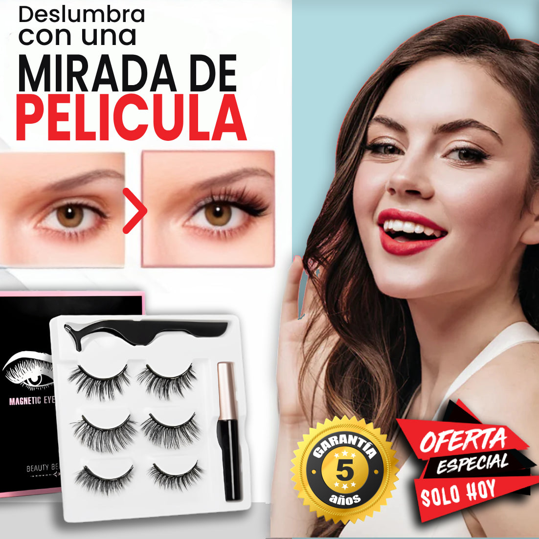 Eye Glow™ | Las primeras pestañas magnéticas que te hacen sentir bonita al instante mientras cuidan de tus pestañas naturales. (Pack de 3 estilos)