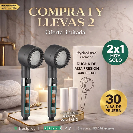 2 x HYDROLUXE ORIGINAL™ - Elimina el cloro y la cal de tu ducha. Y aumenta la presión ahorrando agua en cada uso. Incluye 2 filtros. (+Envío GRATIS).