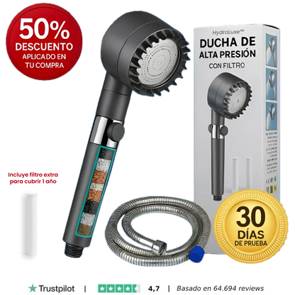 HYDROLUXE™ - Elimina el cloro y la cal de tu ducha. Y aumenta la presión ahorrando agua en cada uso. Incluye 1 filtro extra. (+Envío GRATIS).