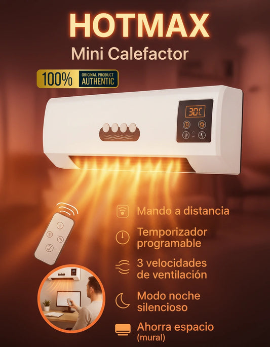 HOTMAX ORIGINAL™ Calefactor Eléctrico Bajo Consumo Cerámico Ready Warm 5200 Box Ceramic. 2000 W, Pantalla Digital, IPX2, Temporizador, 3 Modos, Protección sobrecalentamiento, Mando a distancia